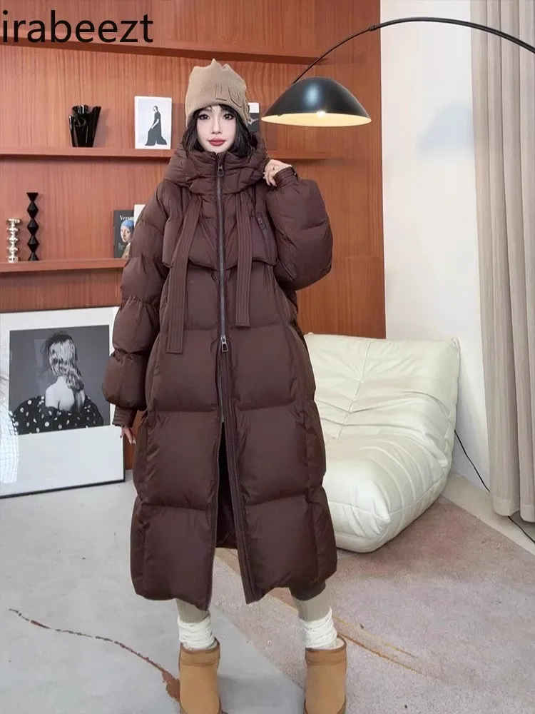 Korean Version of High Quality Quilt Thickening 2024 Winter New Loose Down Jacket Women\'s Long Over The Knee Cotton Coat