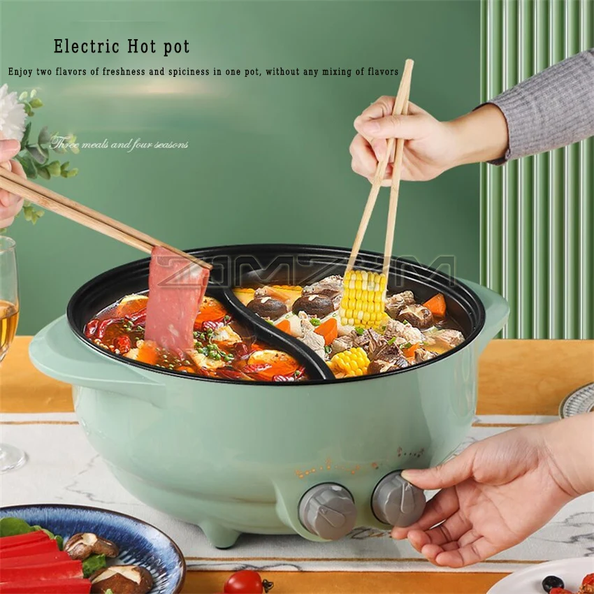 6L large Capacity Plug-in Double-flavored Hot Pot Multi-function Household Electric 32CM Cooking Non-stick Pot 2000W