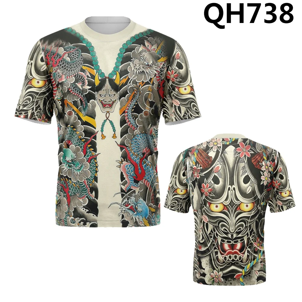 Japanese Tattoo Half Armor Prajna 3D Printed Print Pattern Summer Harajuku Casual Short Sleeved T-shirt Top