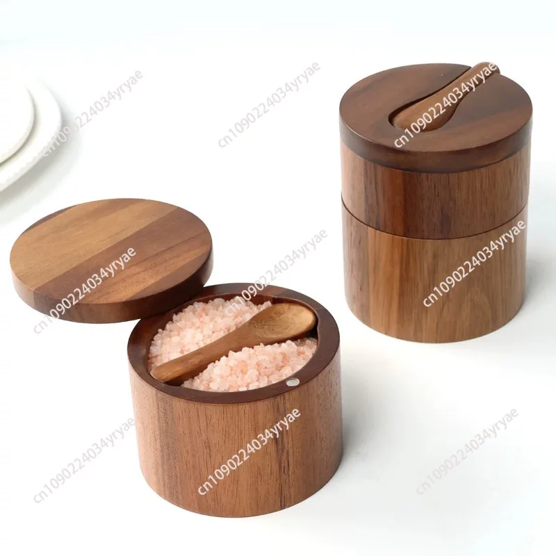 Acacia Wood Salt Jar, Solid Wood Seasoning Box, Wood Pepper Box, Kitchen Seasoning Bottle, Salt Box, Storage Seasoning Jar