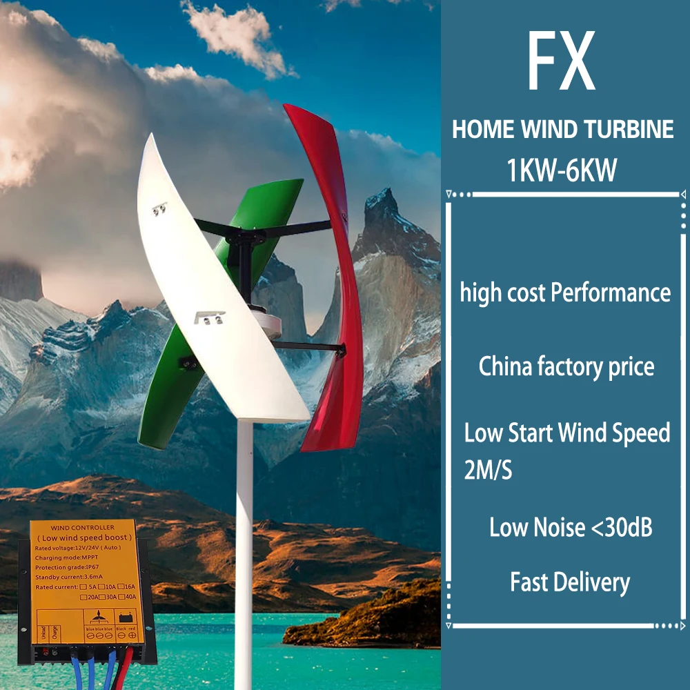 Wind Turbine 6KW 6000W Vertical Axis Maglev Plant High Voltage Generator 12V 24V 48V  Free Energy Household Low Noise