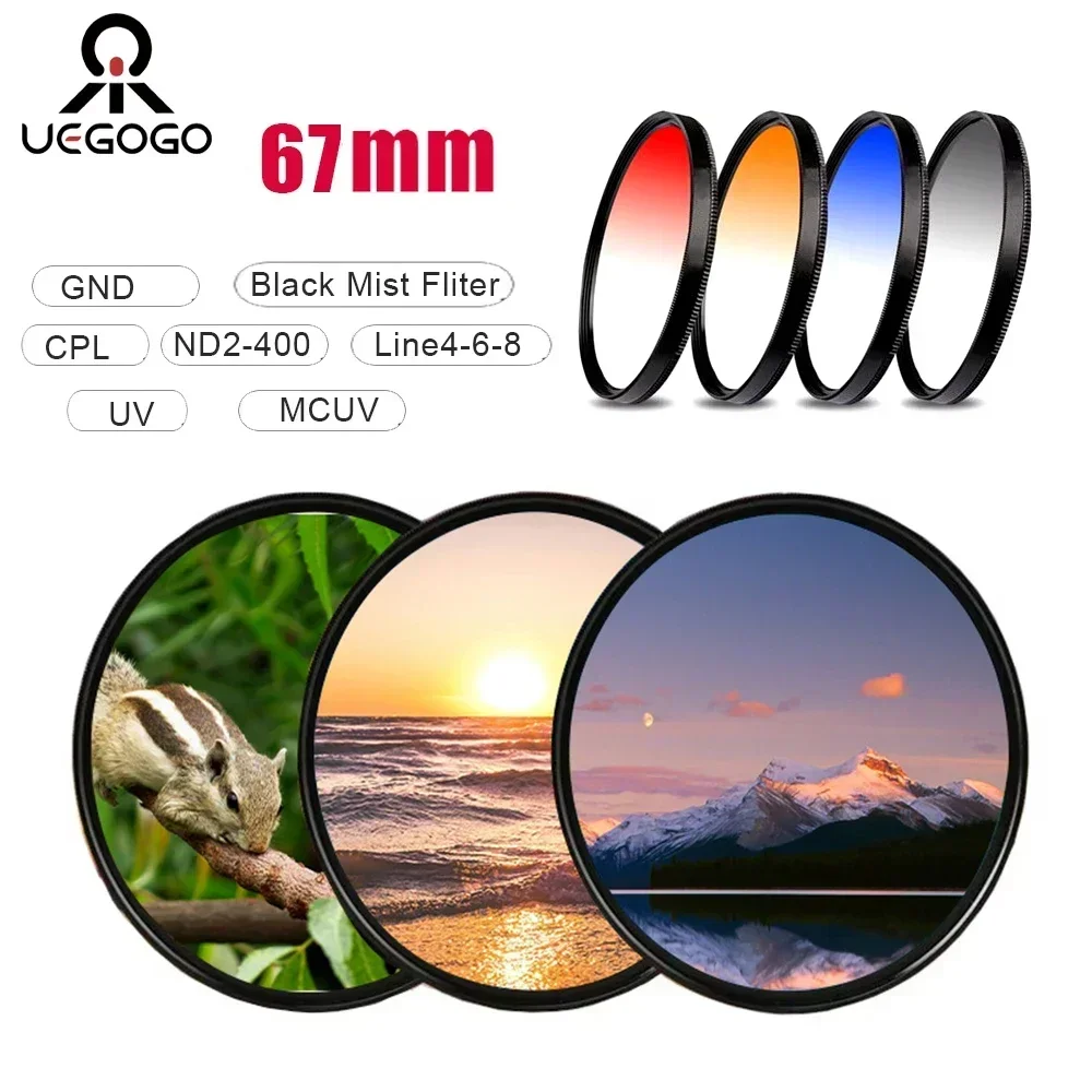 

UEGOGO 67mm Filter Gradient GND Red GrEy CPL/UV/MCUV ND2-400/Soft Focus Black Mist Diffusion Star Line 4 6 8 Camera Lens Filter