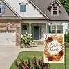 NGZ Give Thanks Dahlia Pumpkin Garden Flag 28X40 Inch Linen for Harvest llz
