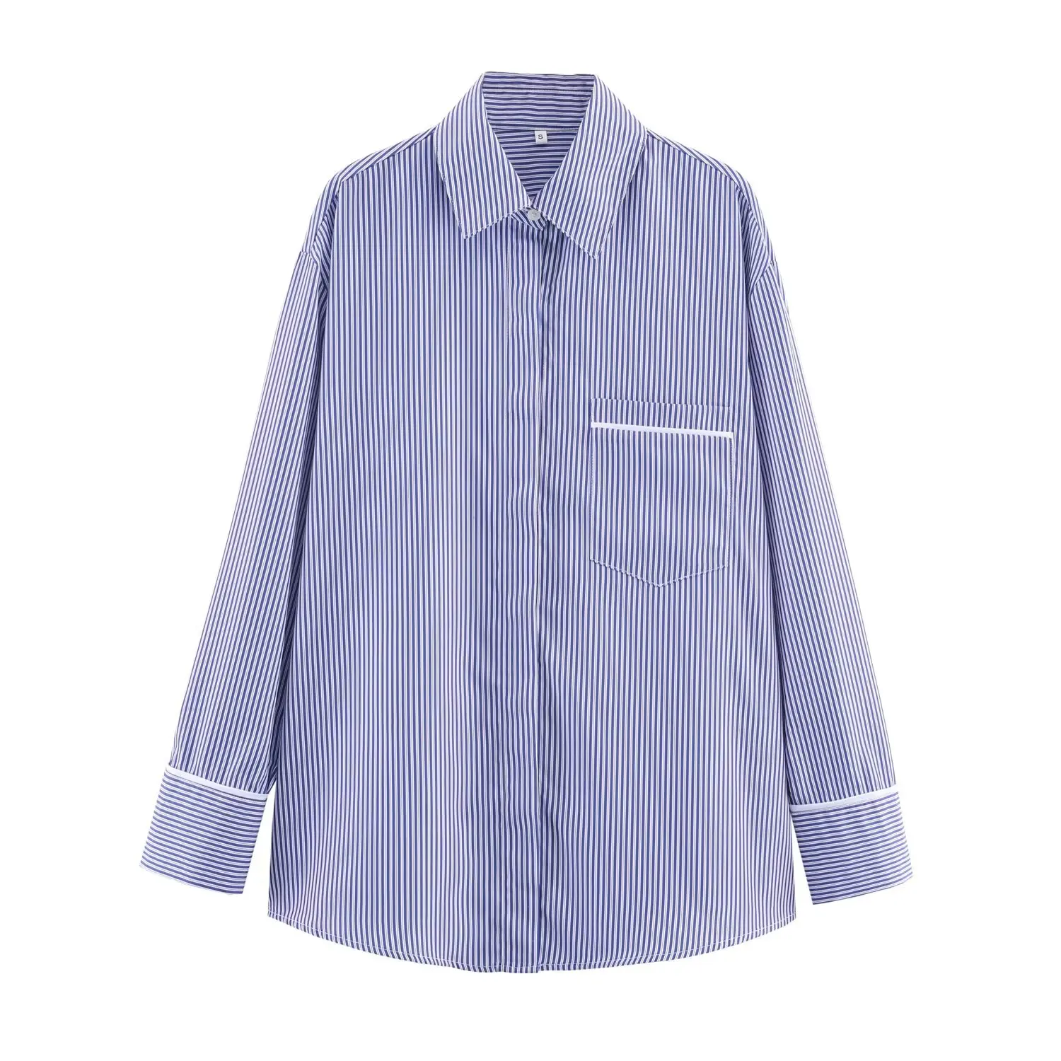 Women Casual Chic Blue Stripe Pants Set Female Striped Long Sleeve Shirt Or Lady Elastic Waist Straight Leg Striped Pants