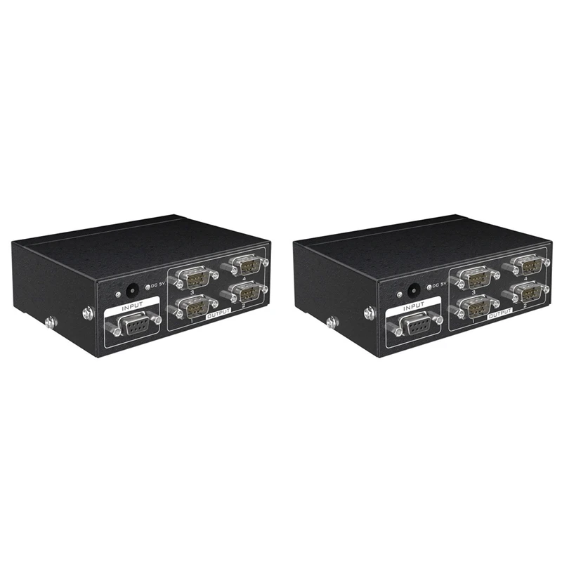 2X MT-RS104 Active Serial RS232 Splitter 1 To 4 RS232 Bi-Direction Switcher Splitter 4 To 1 With Power Adapter-EU Plug