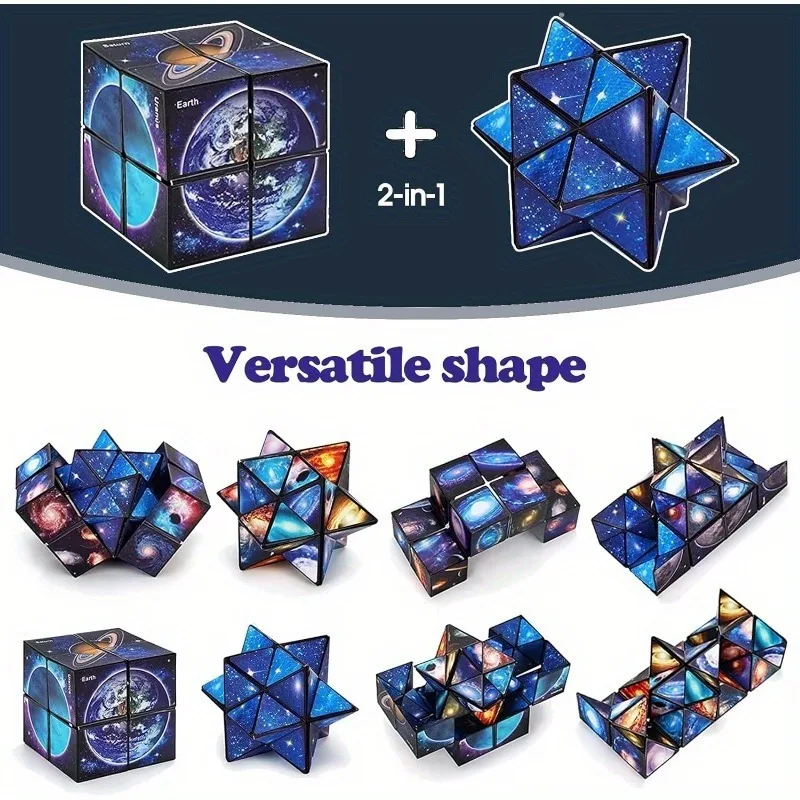 Cube Magique 2-en-1 Ciel Étoilé, Cube Infini, Jouet Anti-stress, Puzzle Torsion, Jouet Créatif Anti-stress, Cadeau d'Anniversaire