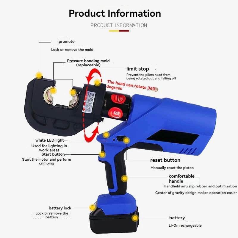 油圧ペンチ電気充電式専門ケーブル圧着工具電気技師用クイック圧着工具