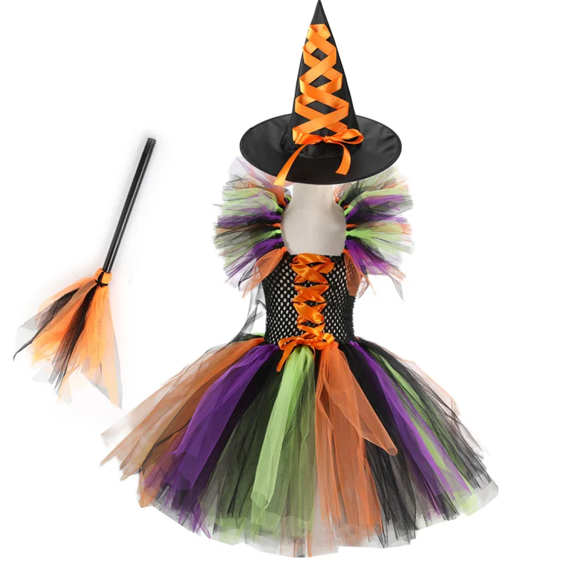 Kids Halloween Performance Dresses Children Fashion Cartoon Shape Puff Mesh Skirt Girls Trend Festival Outdoor Party Clothes