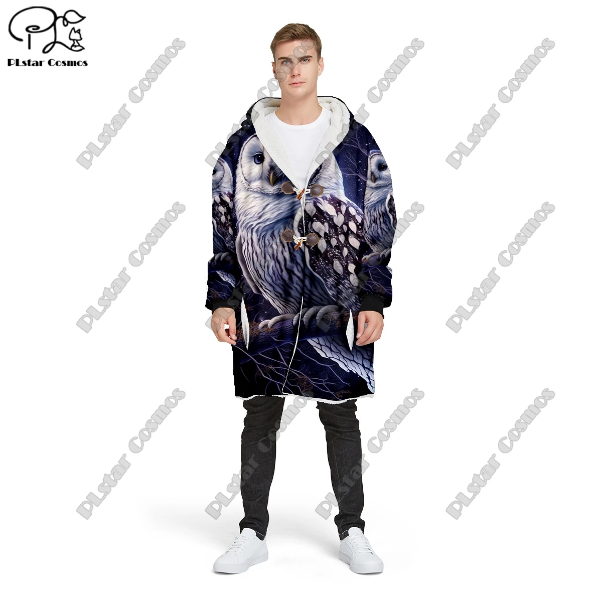 3D Printed Halloween Scary Owl Skull Theme Pocket Cape Coat Latest Casual Unique Streetwear Unisex Winter New Arrival