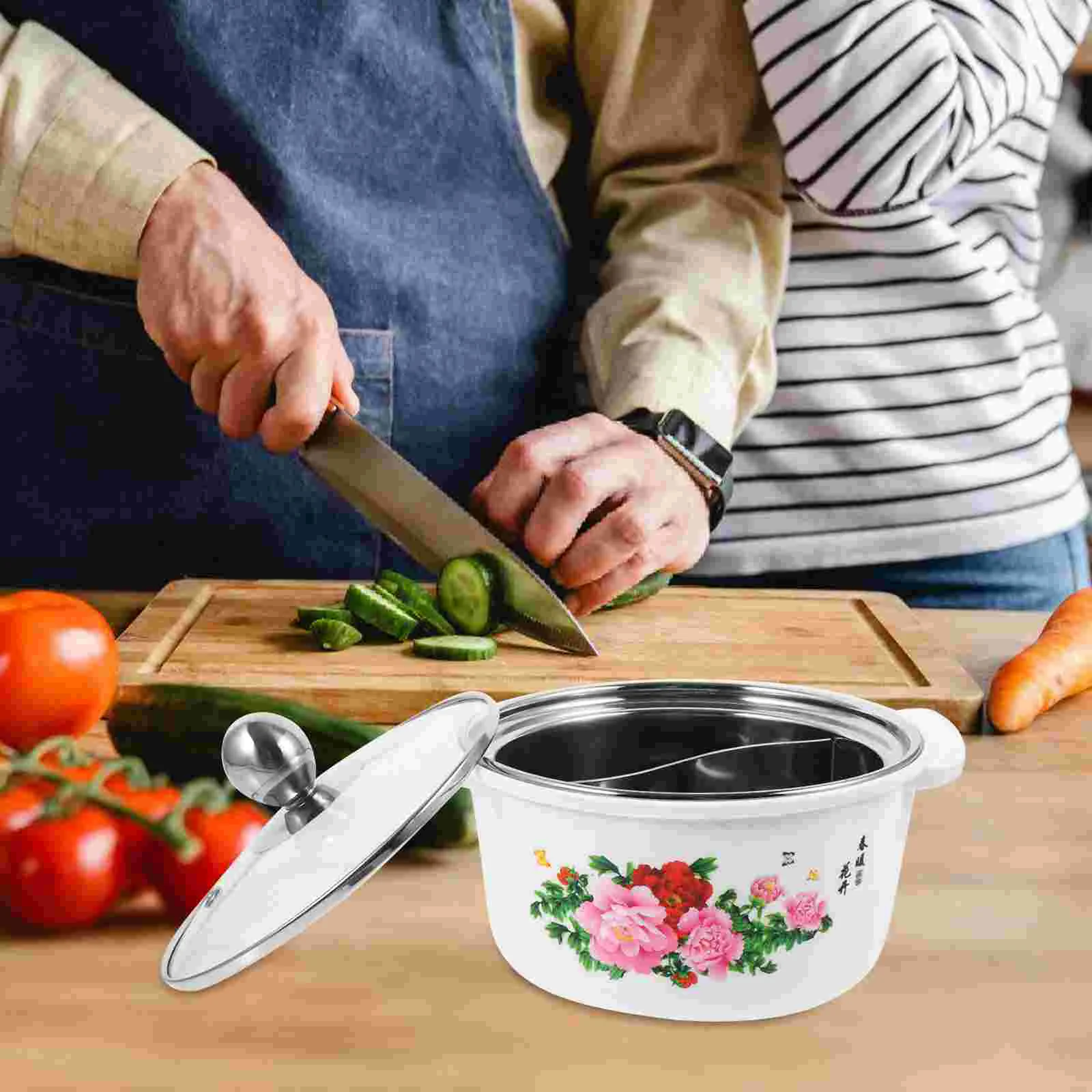 Melamine Shabu Chafing Dish Small Pot Stainless Steel Pots Soup With Cover Peony Pasta For Stove Cooking Individual Top