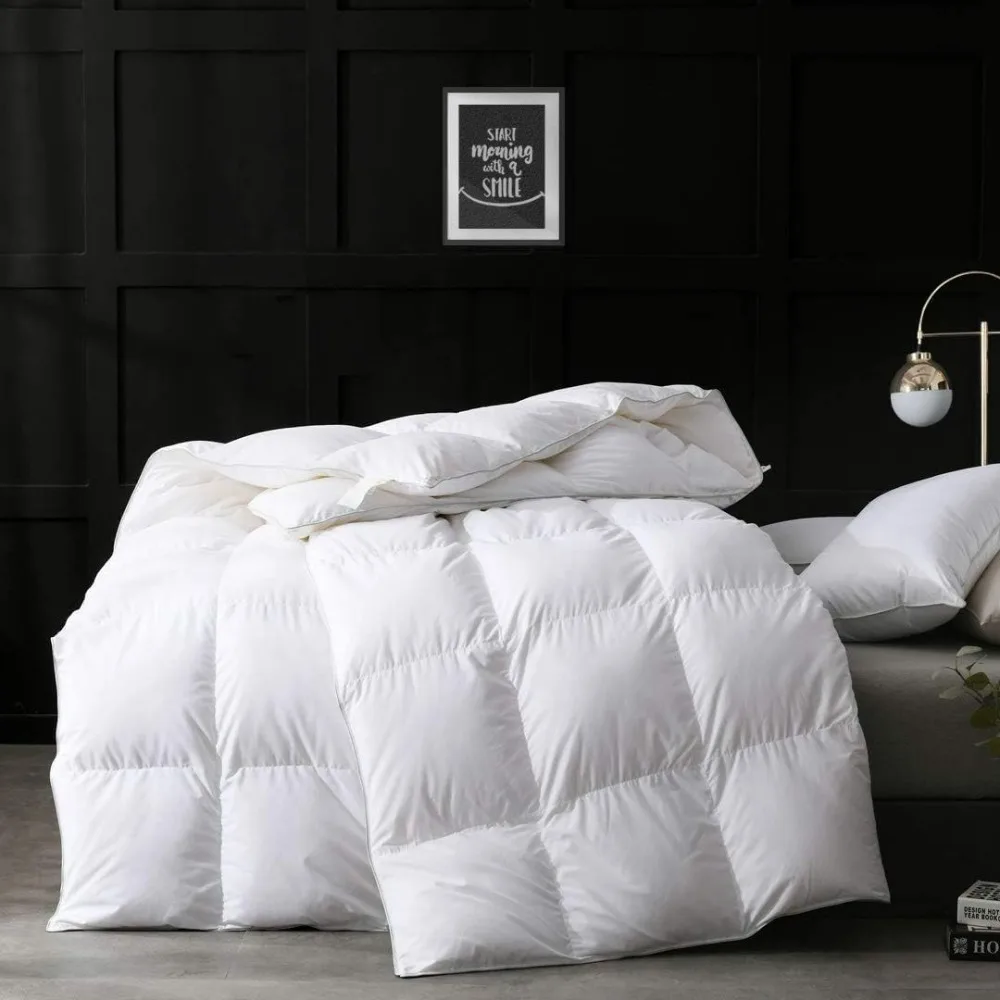 

Feathers Down Comforter Queen Size, Hotel Collection All Season Duvet Insert, High Fill-Power, Ultra-Soft Fluffy Medium Warmth