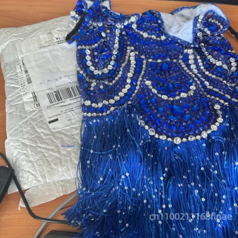 2025 novedad de verano estilo vestido de baile latino Su mono baile europeo y americano Sexy brillante elástico vestido de actuación en escenario