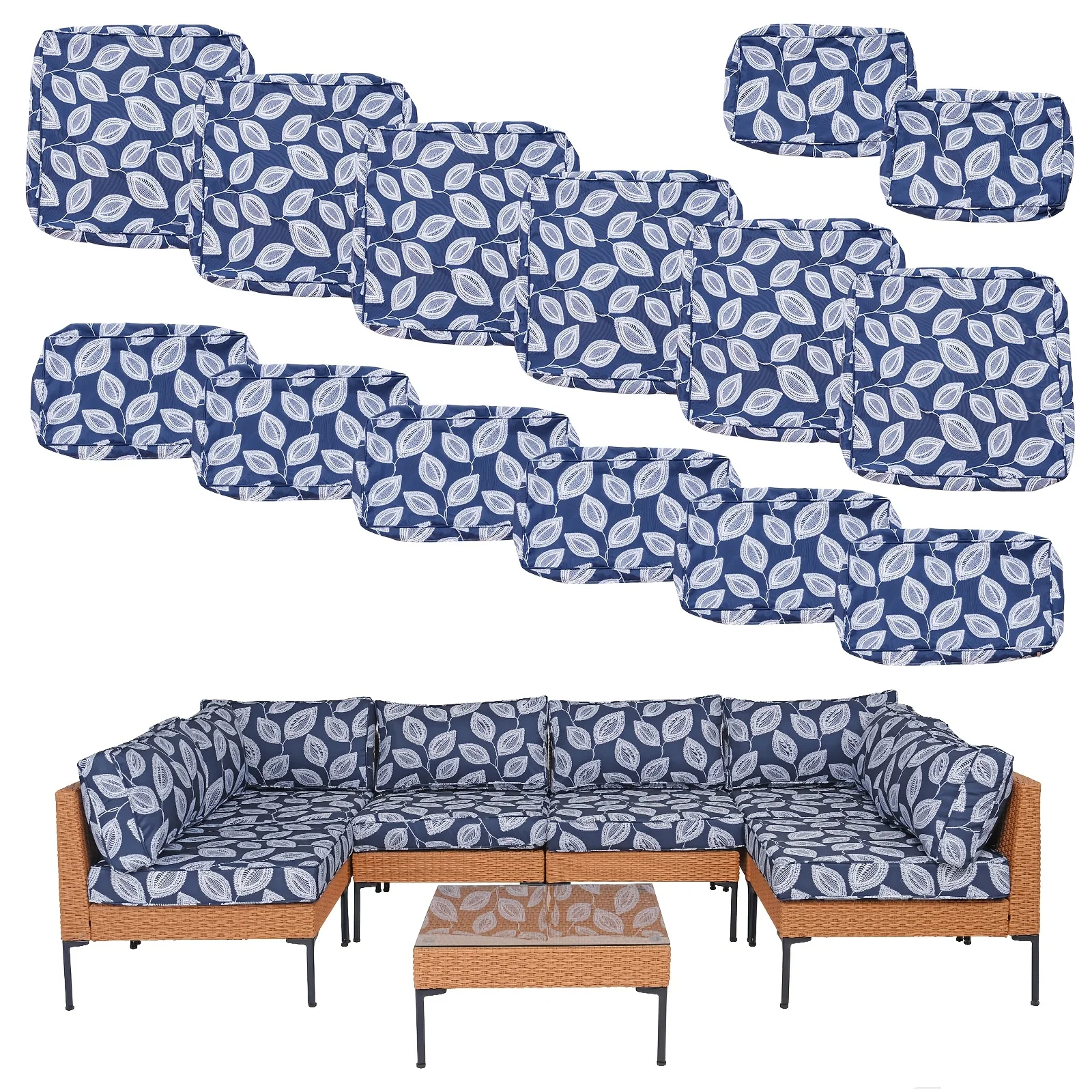 

14pcs Outdoor Patio Cushion Covers Replacement Waterproof with Zipper for 6-Seater Sectional Couch Chair Patio Furniture Conversation Sofa Seat Cushions Slipcovers Set, Only Cover