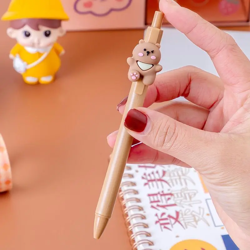 12 sztuk/partia Cute Cartoon chowany żelowy długopis 0.5mm czarny atrament długopisy Kawaii niedźwiedź królik wiśnia dla dzieci przybory szkolne artykuły biurowe