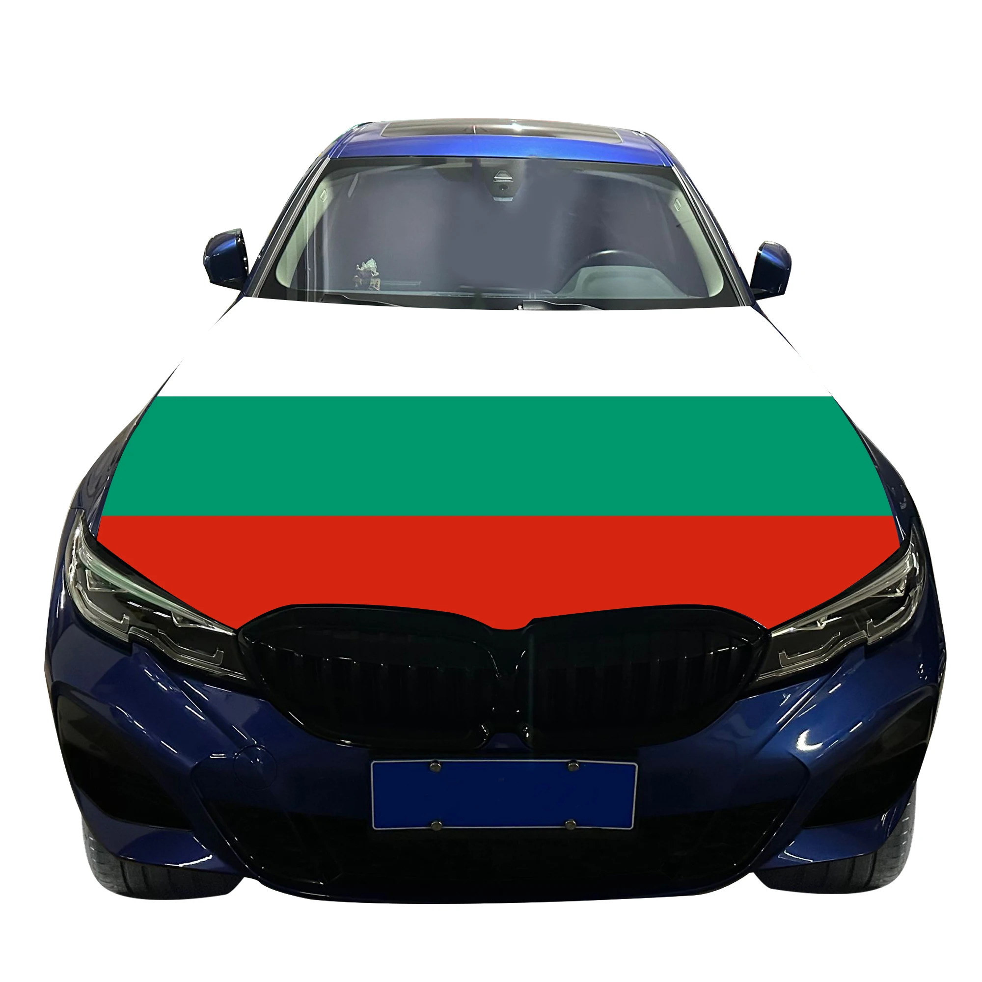 Bulgaria Car Hood Cover Flag  Universal Size Elastic Polyester 120x150cm for Car Decor