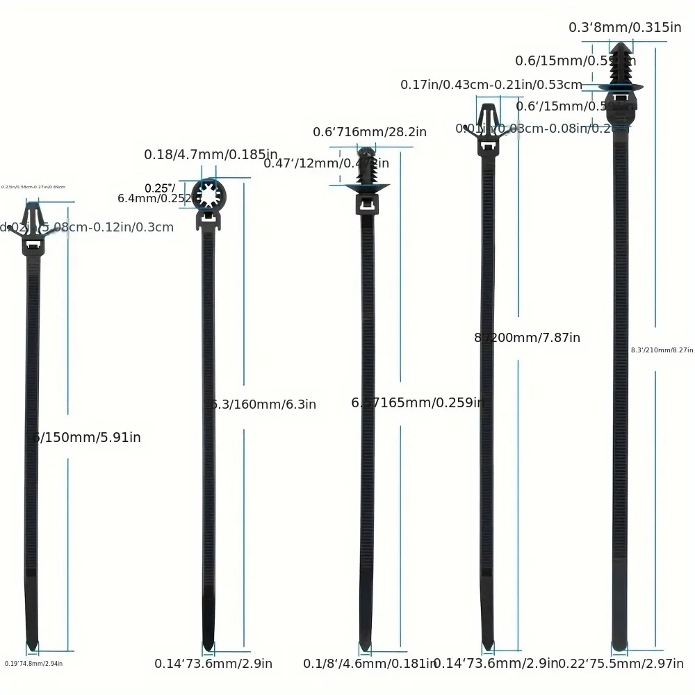 110 قطعة من ربطات كابلات السيارة شديدة التحمل ومقاومة للأشعة فوق البنفسجية مع مشابك قفل أوتوماتيكية - متعددة المقاسات (5.91/9.84/15.75 بوصة)