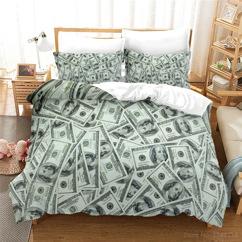 U.S. Dollar Money Cash 3D Printed Bedding Set Queen King Size Duvet Cover Set Comforter Cover with Pillowcase Set Home Textile