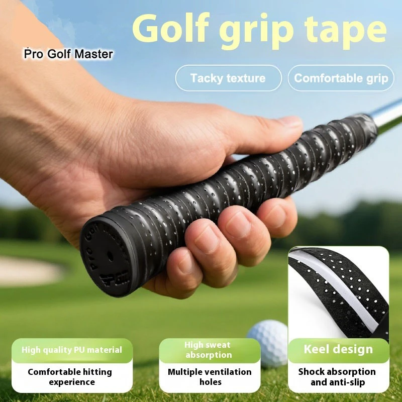 1 unidad de cinta de goma para envolver el mango de un palo de golf, absorbente del sudor, antideslizante y con diseño en espiral. Accesorio para golf.