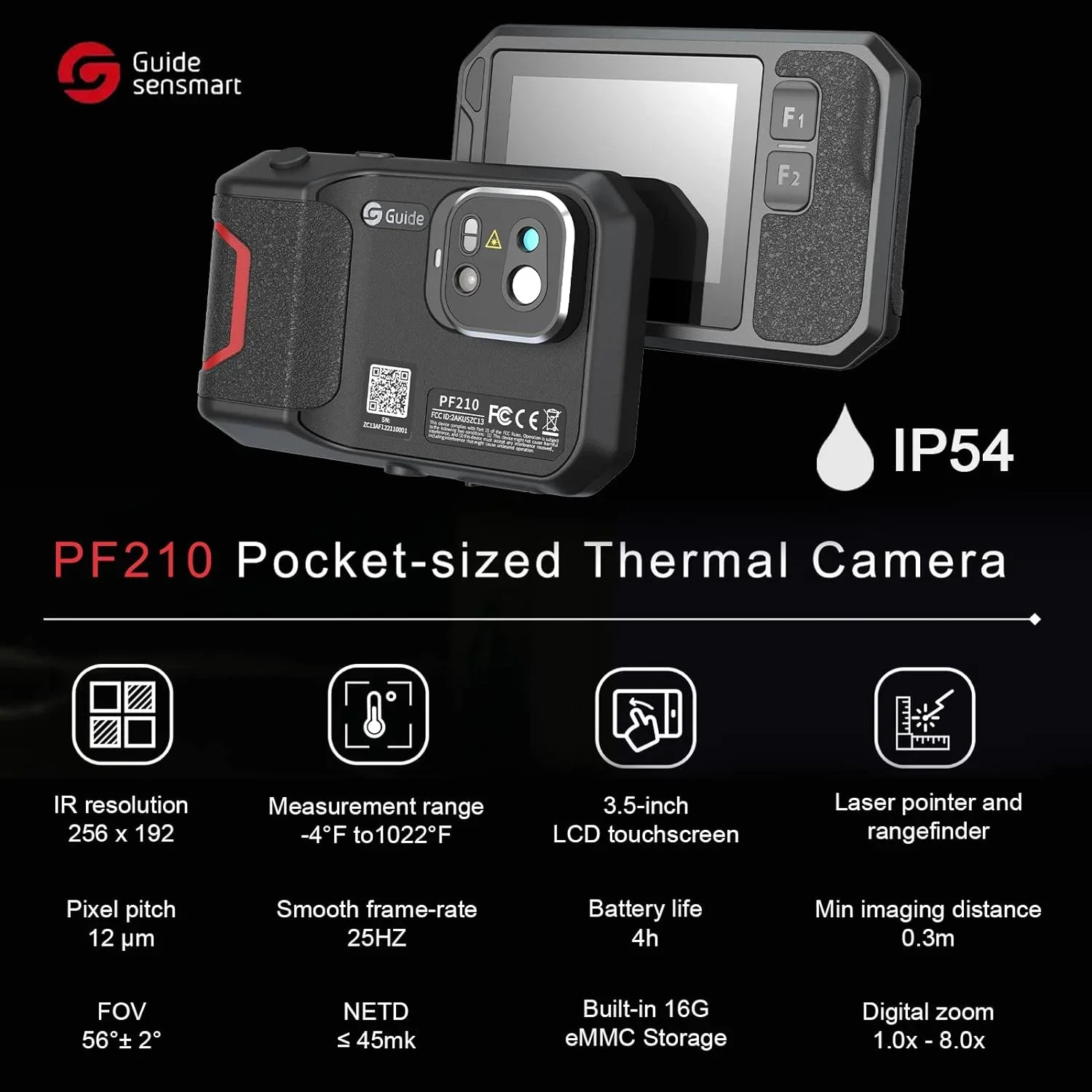 Guide PF210 Pocket Thermal Camera 256X192 Resolution Industrial Thermometer 3.5inch Touch Screen PCB Circuit Detection