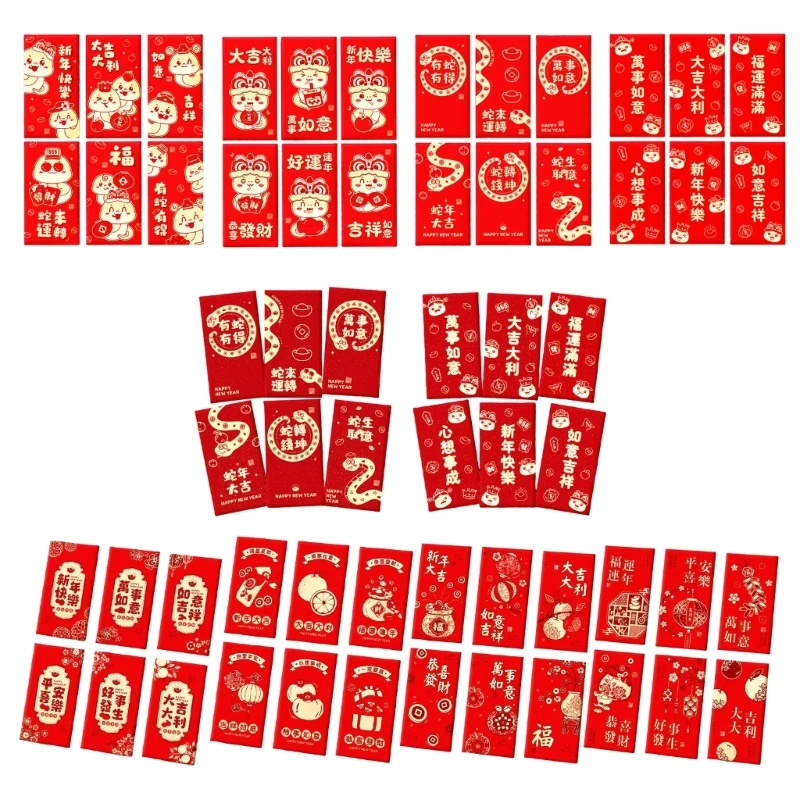 Pack of 6 Colorful Luck Money Envelopes Lunar New Year 2025 Celebration Envelopes with Serpents Motifs