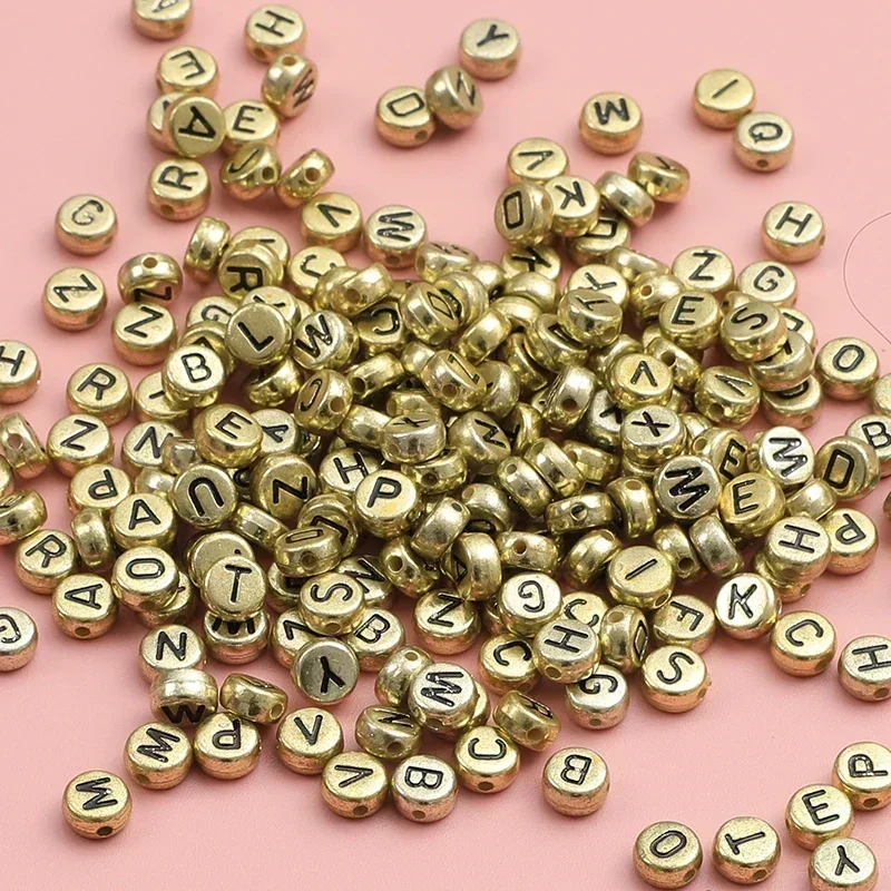 

100-500 шт. акриловых бусин-разделителей золотистого цвета с буквами A-Z (26 букв) для изготовления ювелирных изделий, браслетов, ожерелий, аксессуаров своими руками
