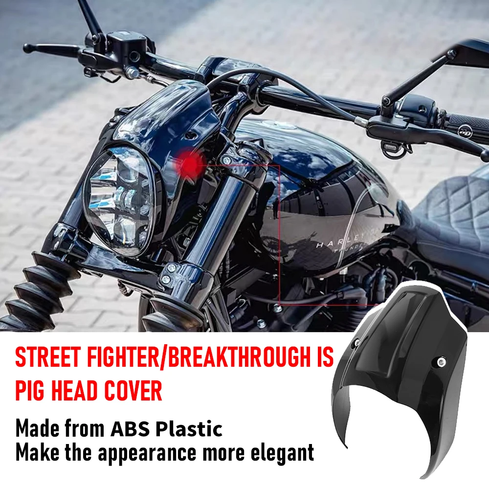 Black ABS Front Mask Headlight Fairing Cowl Motorcycle Headlamp Cover For Harley Street Bob FXBBS 114 FXBB 107 2018-2022