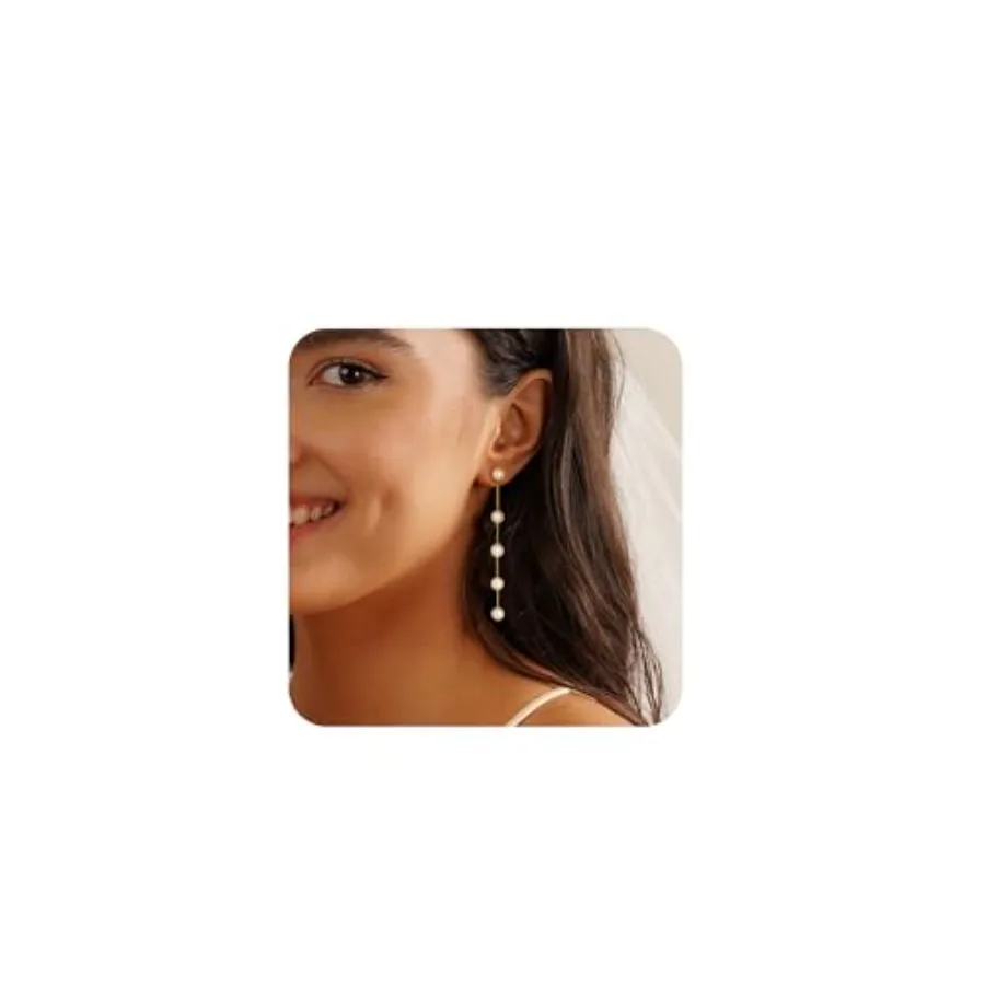 Pendientes de Perlas de 4mm 5mm 6mm, Pendientes Largos Colgantes de Oro/Plata para Mujer, Perlas Blancas, Pendientes Colgantes Largos para Novia, Boda, Elegantes