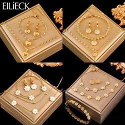 EILIECK 316L Stainless Steel Heart Flower Zircon Necklace Bracelet Earrings Set For Women Trendy Waterproof Jewelry Holiday Gift