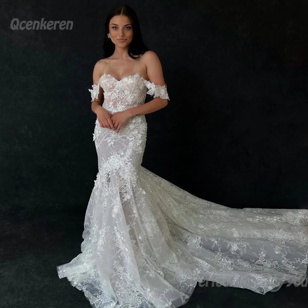 

Qcenkeren Mermaid Wedding Dress 2024 For Women Off The Shoulder Embellished Bodice Elegant Appliques Sequined Bridal Gown