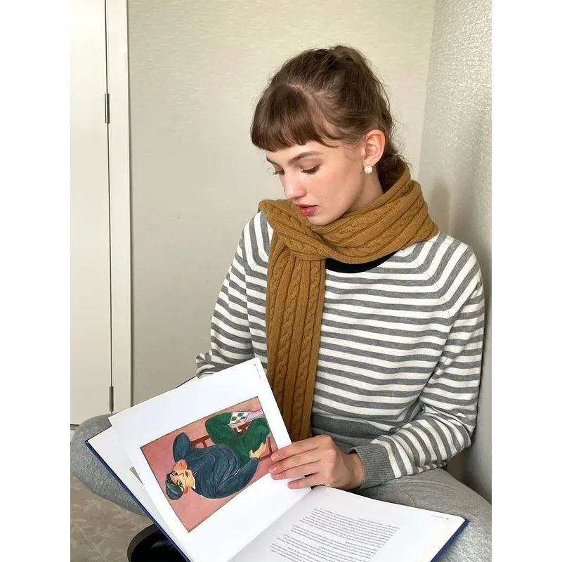 Модный и универсальный полосатый свитер контрастного цвета с круглым вырезом и длинными рукавами для женщин весной и осенью, элегантный топ