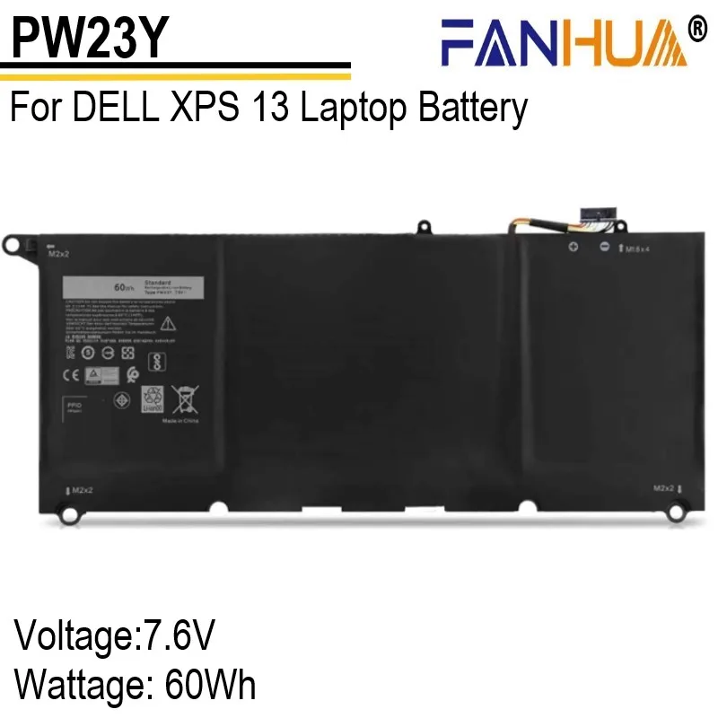 Batería PW23Y de repuesto para ordenador portátil, pieza nueva para DELL XPS 13 9360 Series RNP72 TP1GT P54G 7,6 V 60WH