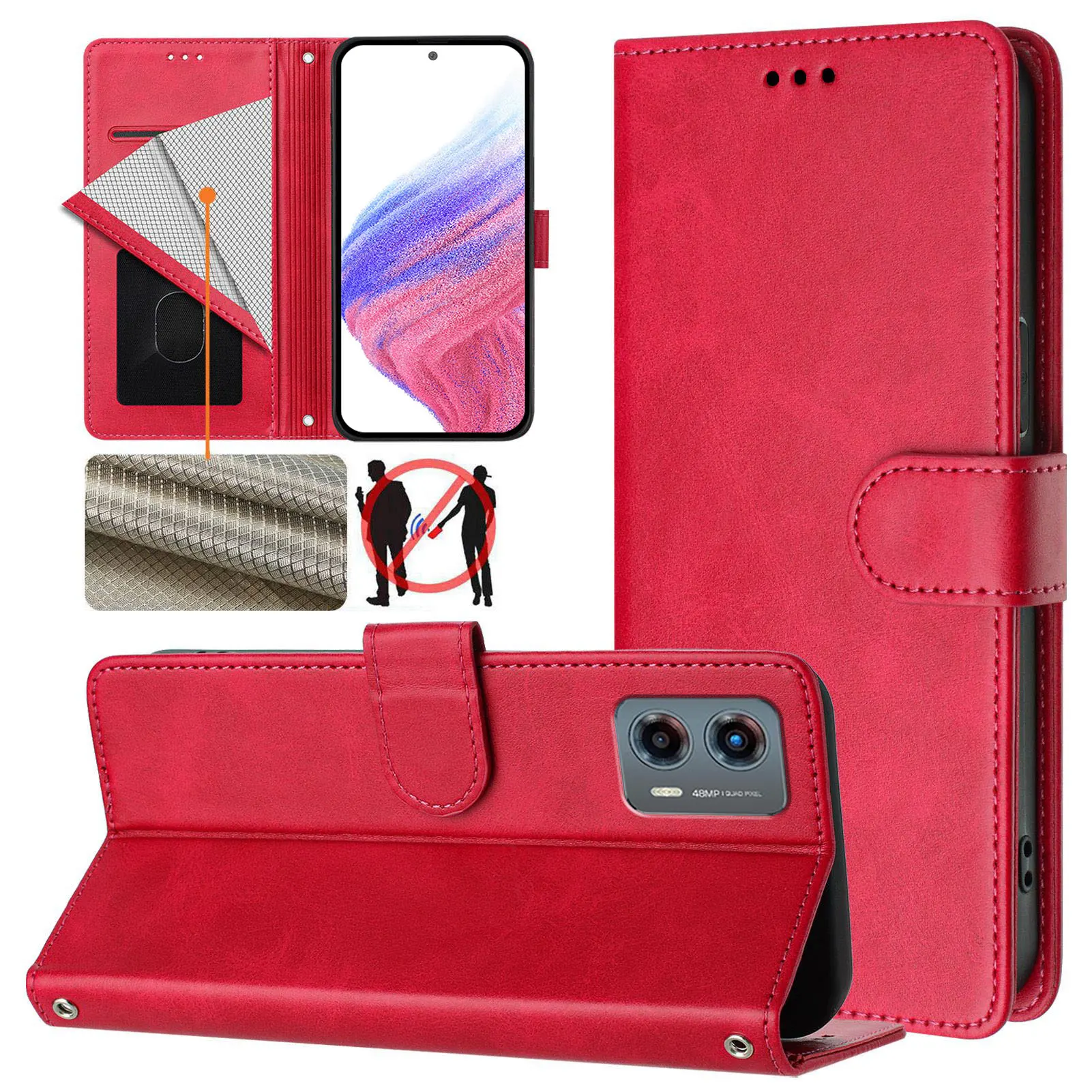 محفظة مغناطيسية إطار صور لهاتف موتورولا موتو G 2022 2023 2024 2025 2026 غطاء خلفي من الجلد بطاقة شل