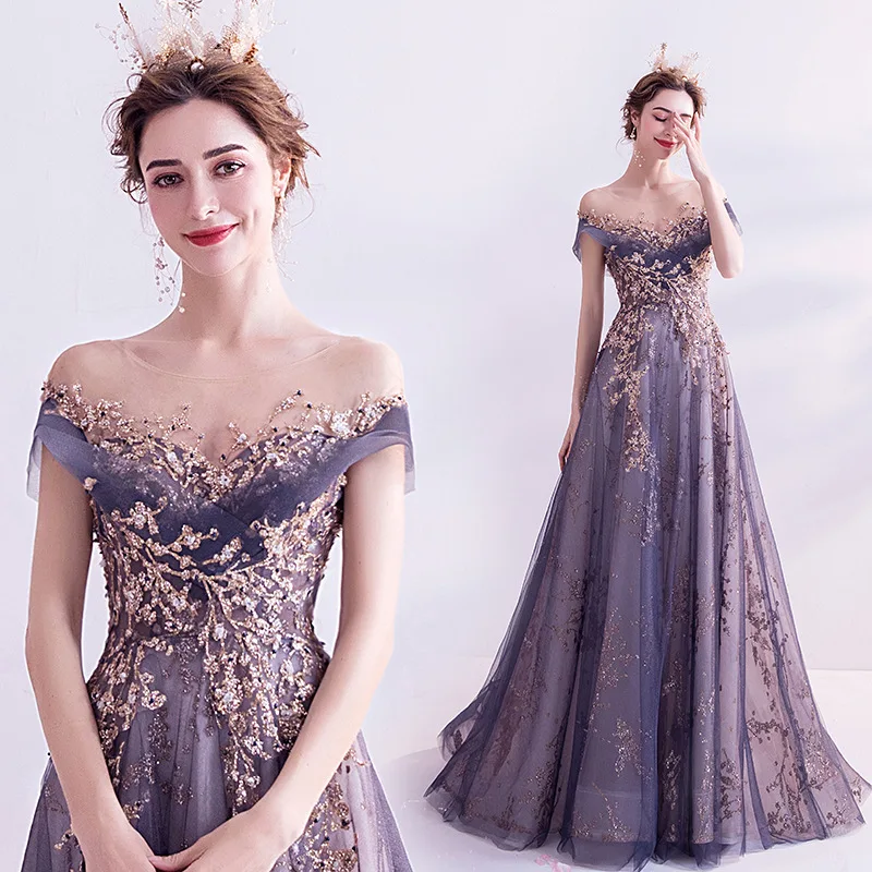 

Banquet purple evening dress 2024 new annual meeting birthday catwalk host performance catwalk dress summer