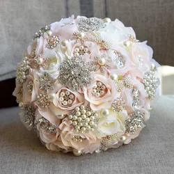 YeeNanee Fancy 9.8in Bridal Wedding Bouquet with Crystal Pearl Artificial Silk Rose Flower Bouquet for Bride Wedding Quinceanera