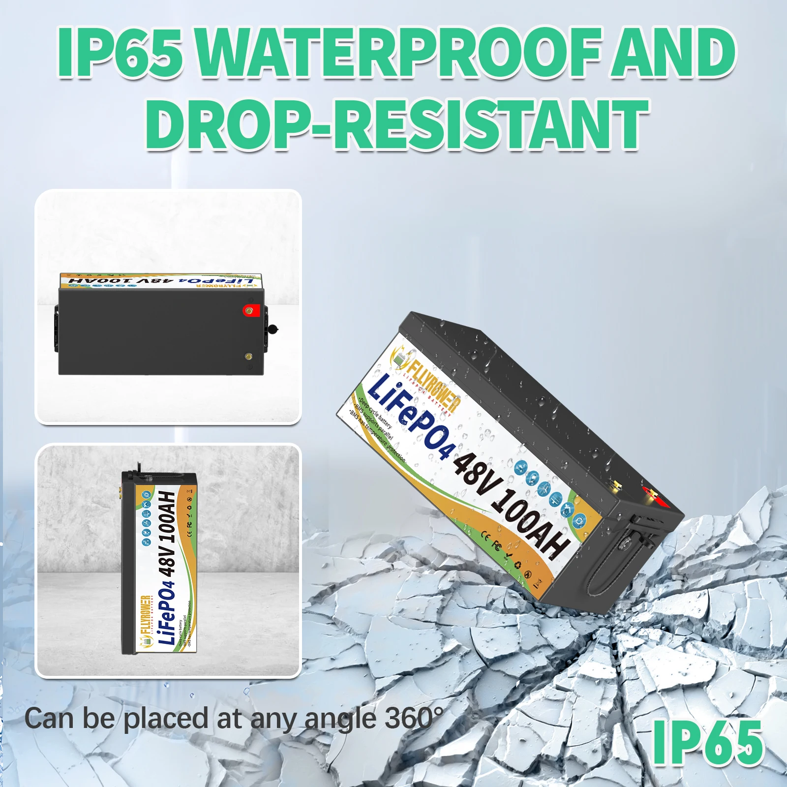 بطارية ليثيوم FLLYROWER 48 فولت 100 أمبير LiFePO4 مع بلوتوث 200A BMS للمنزل RV تخزين الطاقة الشمسية بجولة قارب السيارة على الطرق الوعرة #4
