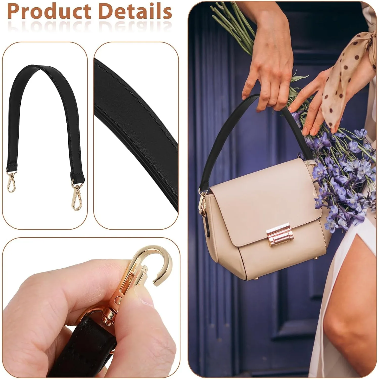 Shoulder Bag Strap Brown Leather Purse Strap Leather Purse Handle Bag Straps Replacement with Swivel Clasps