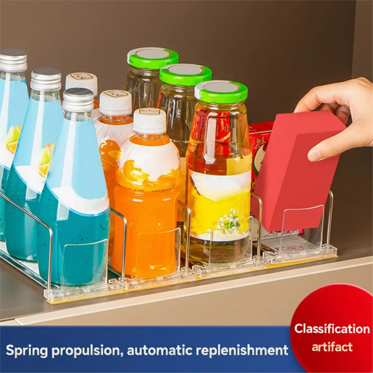 

НОВИНКА 2026: Автоматический выдвижной диспенсер для напитков в холодильник, прозрачные контейнеры для напитков, выдвижные полки для хранения на кухне, 4 шт.