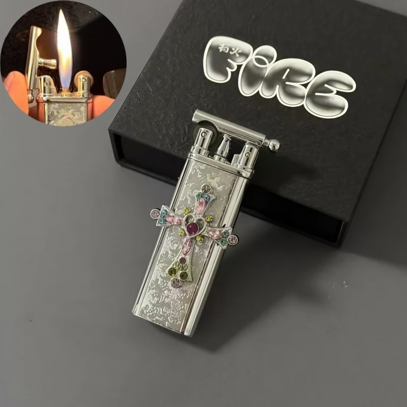 

New High-end Handmade Retro Lighter with Metal Grinding Wheel Open Flame Portable Lighter Smoking Gift Cigarette Accessories