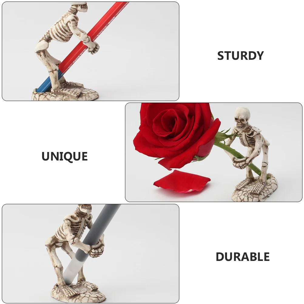 1 قطعة حامل قلم جمجمة من الراتنج شكل سطح المكتب تخزين الرف فرشاة للمكياج حامل منضدية الديكور هدية الهالوين #1