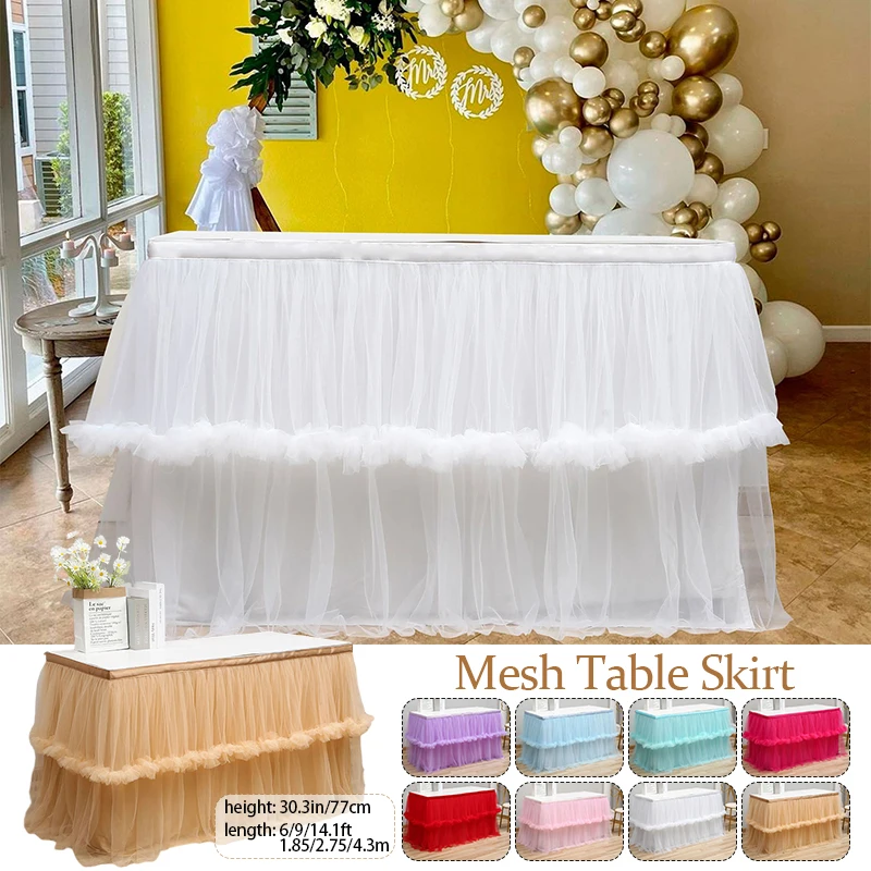 

Double Layer Lace Gauze Table Skirt Wedding Party Decor Tablecloth Christmas Halloween Baby Shower Birthday Dessert Tableskirt