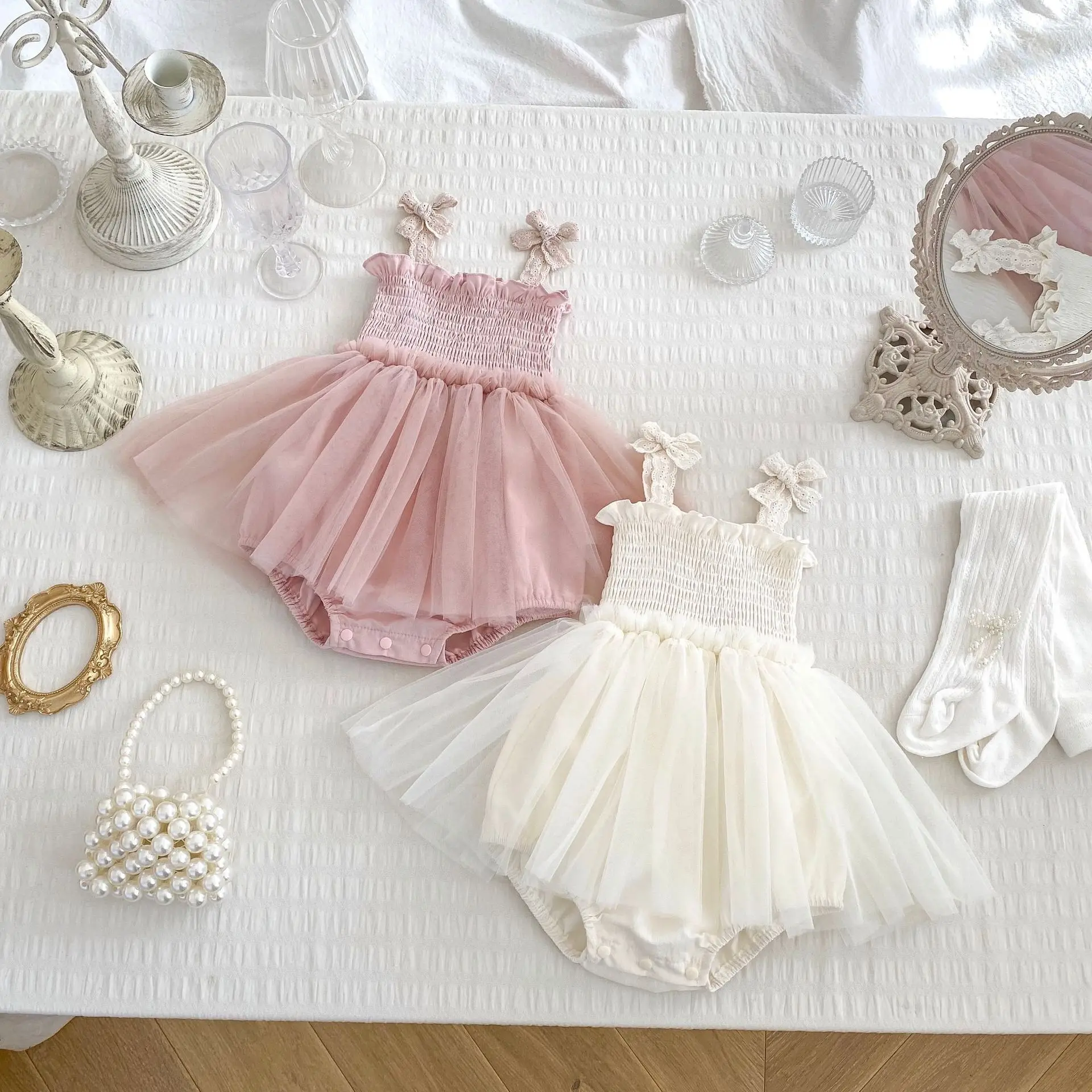 

2026 Summer New Baby Girl Sleeveless Vest Bodysuit Newborn Infant Sling Mesh Dress For Girl Jumpsuit Toddler Party Clothes
