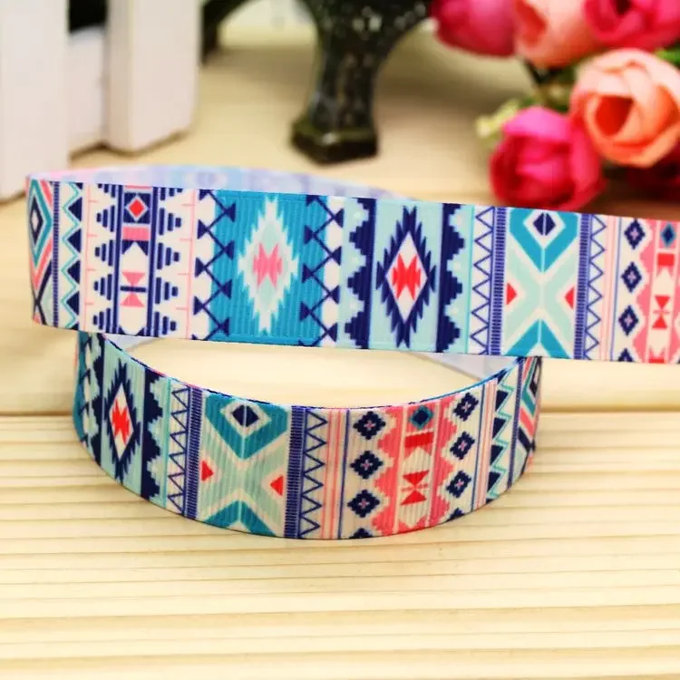 7/8''  Aztec Tribal Printed Grosgrain Ribbon Material  Headwear Party Decoration Diy Sewing Craft 22mm S186