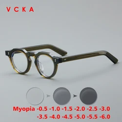VCKA Acetate Eyeglasses Frame Men Anti-blue Discolor Prescription Myopia Glasses Frame Women Retro Luxury Eyewear -0.5 to -10