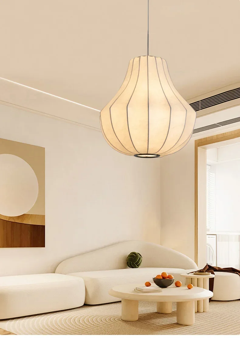 Nordic Wabi Sabi E27 Chandelier Living Room Silk LED Pendant