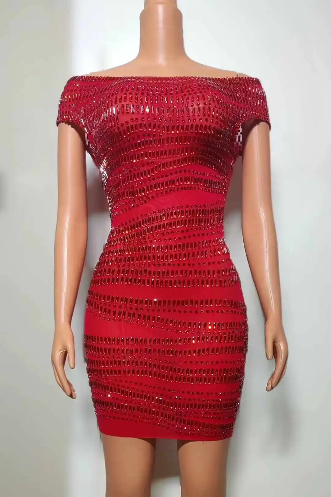 Vestido curto com cristais elásticas para mulheres, vestido de baile, rainha do aniversário, vestido noturno brilhante, vestido de palco cantor, regresso a casa