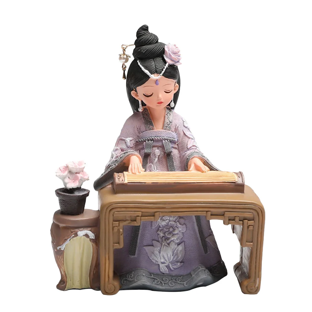 

Chinese Style Girl Playing Piano Statue Resin Craft Home Office Decor Desktop Ornament for Living Room Shelf Table Display