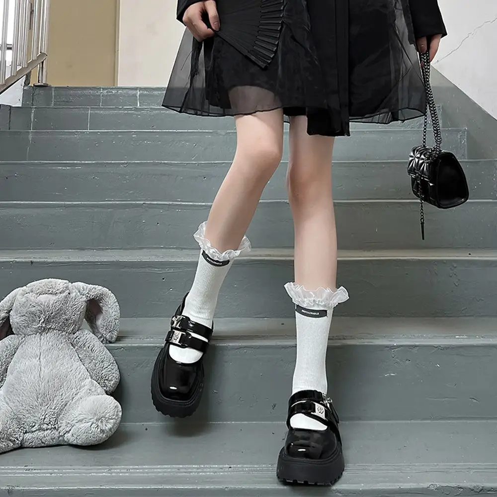 Calcetines elásticos de algodón para mujer, medias suaves con volantes, estilo japonés, Lolita, accesorios de ropa