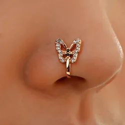 Stainless Steel Fake Nose Piercing Fake Nose Ring Diamond Butterfly Nose Studs Hole-less Nose Clip Piercing Jewelry for Woman