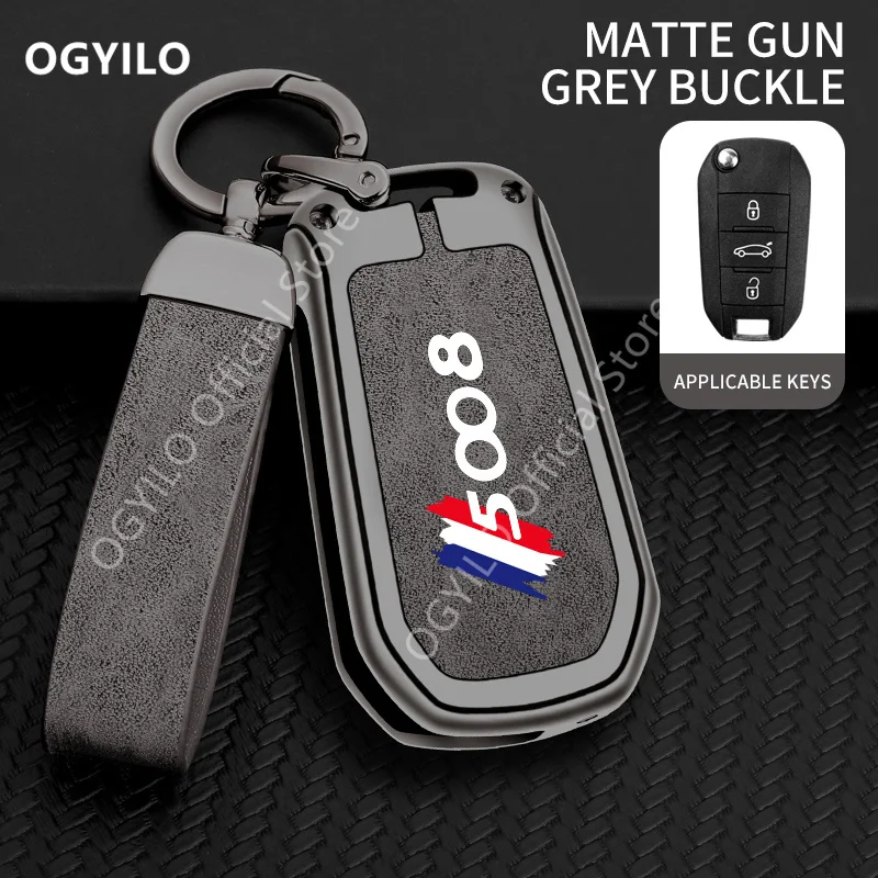 Zinc Alloy Leather Car Key Case Cover For Peugeot 5008 B 3 buttons 207 307 CC CW 4008 Expert Partner Tepee Keyless Shell