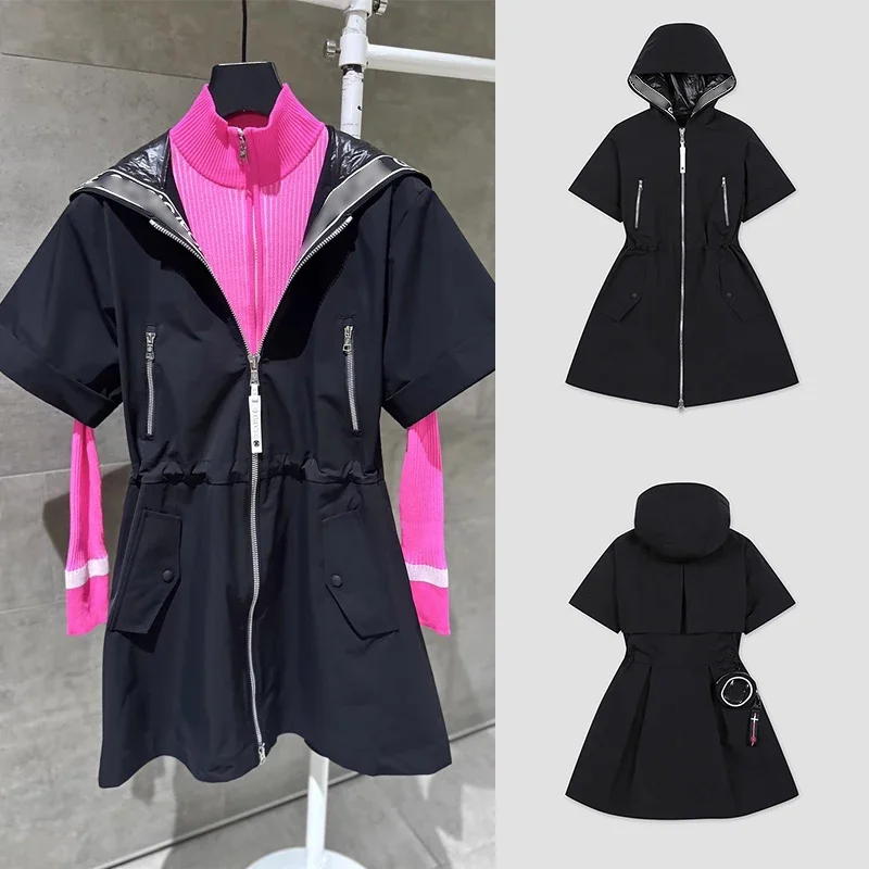 

Autumn Golf Clothing Women's Hooded Short Sleeved Waist Cinched Dress Long Zipper Windbreaker Versatile Temperament Jersey